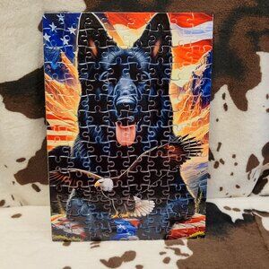 German Shepherd Dog American Flag Handmade Custom 120 Jigsaw Piece Puzzle